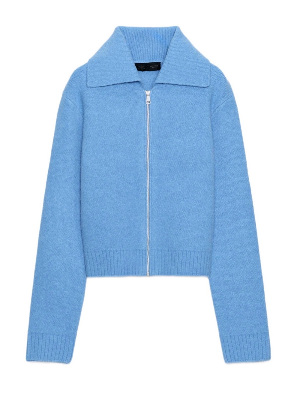 Zara Sky Blue Zip-Front Sweater